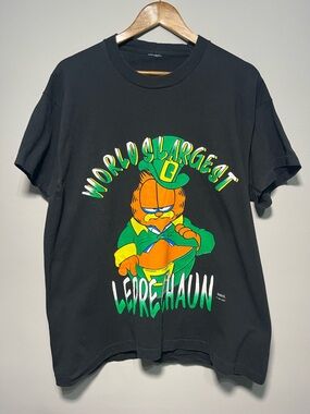 90s Garfield graphic T-shirt world‘s largest leprechaun 1996 XL single stitch